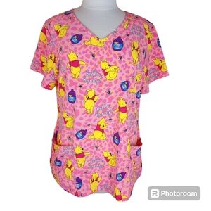 DISNEY Winnie the Pooh pink scrub top Size Large